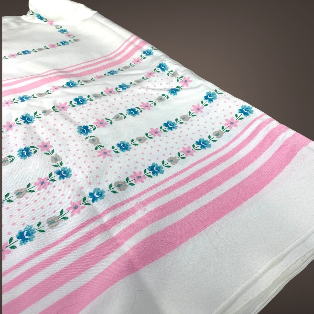 Vintage Spring Easter Tablecloth 63x51‎ Pink Blue Floral Stripes Dots - Picture 4 of 8